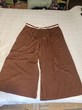 Wide Leg Brown Drawstring Pants